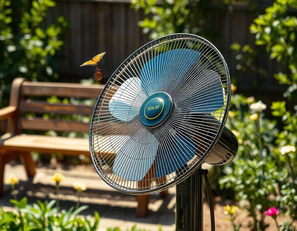 Solar-powered fans, Energy-efficient cooling solutions, Portable solar fans, Eco-friendly fans for outdoor use, Renewable energy cooling systems, Sustainable home cooling options