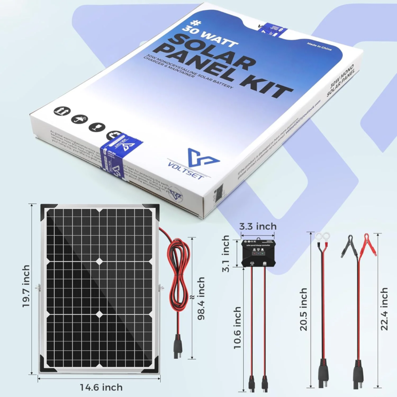 Voltset Solar Panel Kit 30W 12V, Portable Solar Power, 12V batteries, outdoor adventures, Small-scale solar system